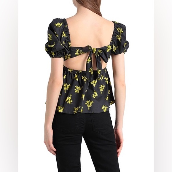 Topshop Peplum Bubble Sleeve Floral Print Open Back Top Size 12 NWT - Picture 5 of 13